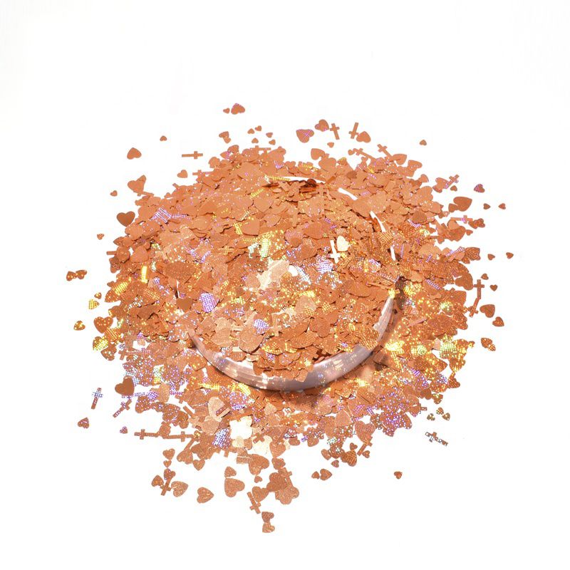 G1031p New Pet Starlight Gold Love Cross Glitter Various Sizes Mixed Nail Art Glitter Powder Factory Wholesale