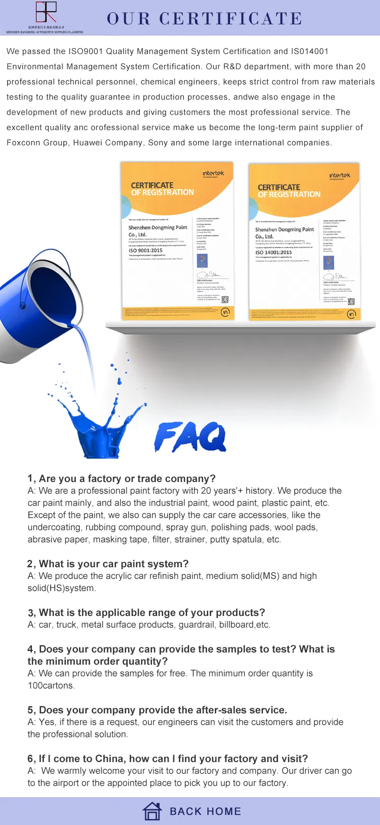 High Gloss Acrylic Fast Drying Clear Coat Varnish for Used Auto Refinish Car Auto Automotive Body Paint