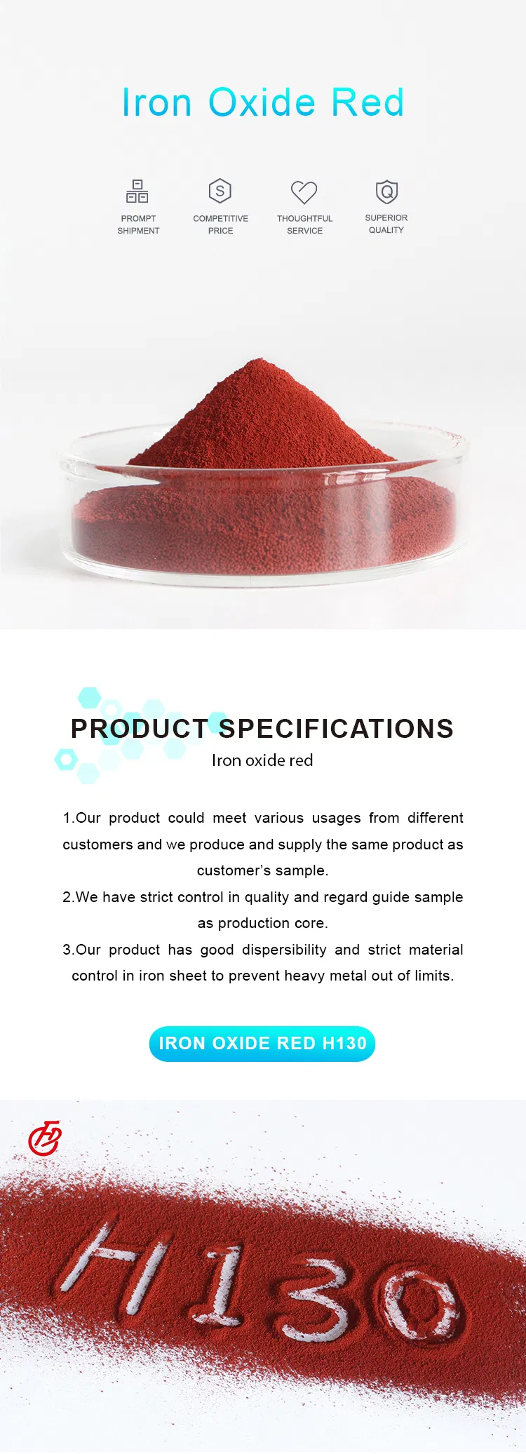 Red Iron Oxide Mudanjiang Fengda 1332-37-2 Pigment Manufacturer H130 190 Iron Oxide Red